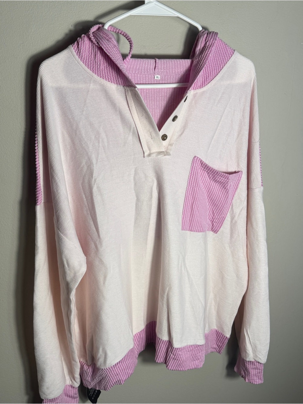 Women’s Light Pink Hooded Pullover with Rose Pink Trim